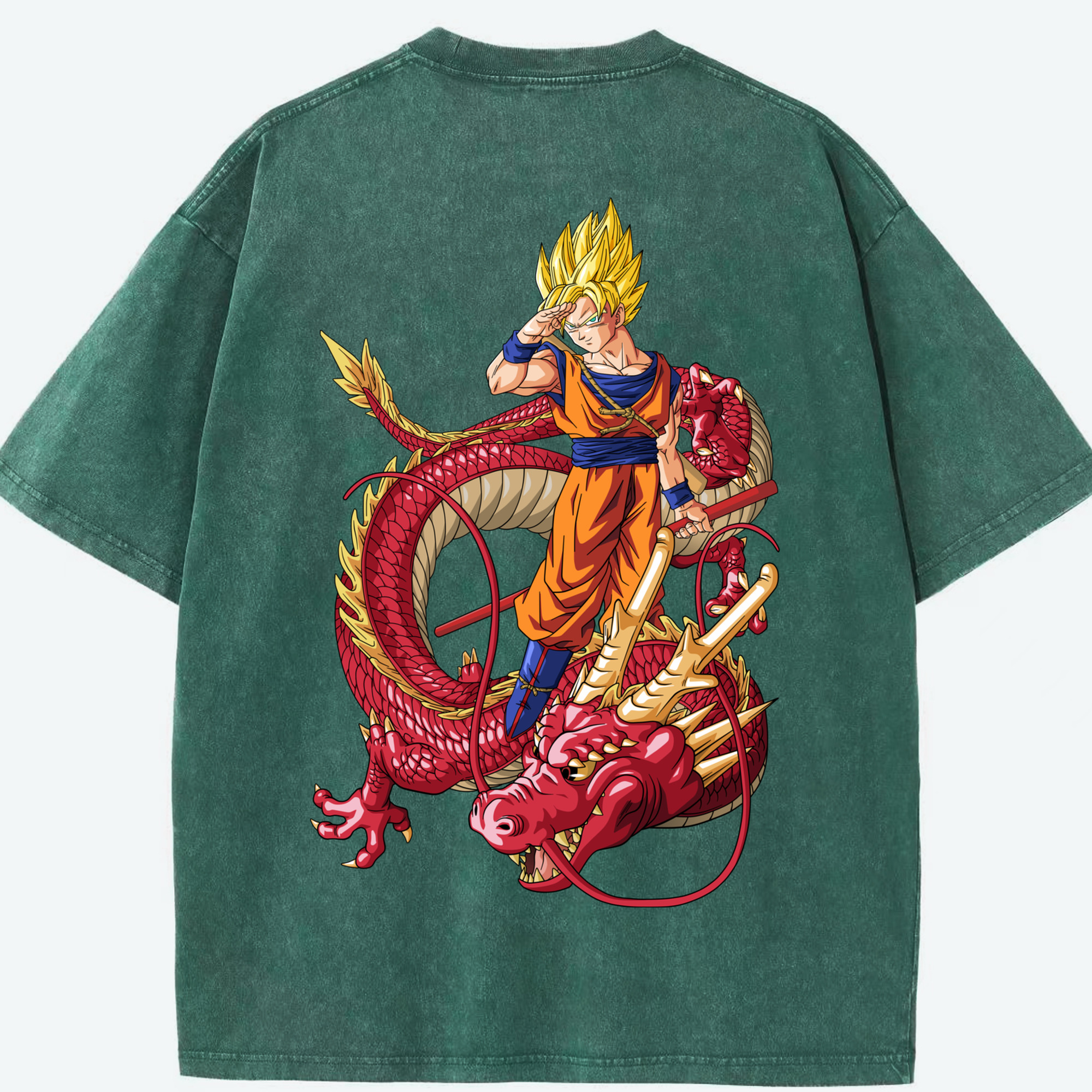 （画像用） ドラゴンボール 孫悟空（そん ごくう）Son Goku カカロット DRAGON BALL Kakarotto 綿100% ヴィンテージ風 半袖Tシャツ（背面プリント）